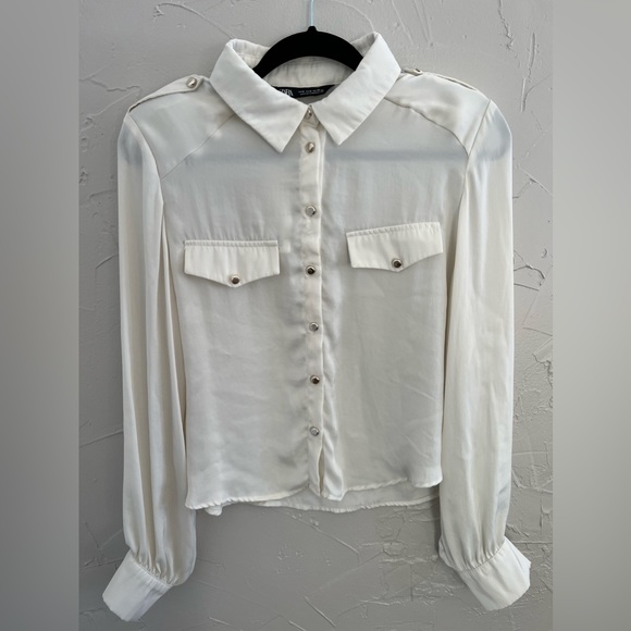 ZARA SATIN EFFECT FLAP BLOUSE - Picture 3 of 5